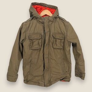 Gap Kids Field Jacket Kids XL 12 Brown Hooded Quilted Utility Military Coat